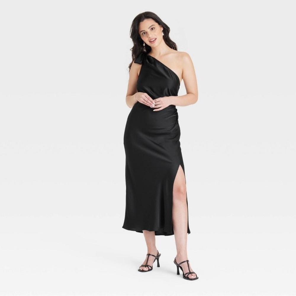 NWT Women's One Shoulder Midi Dress - A New Day Black